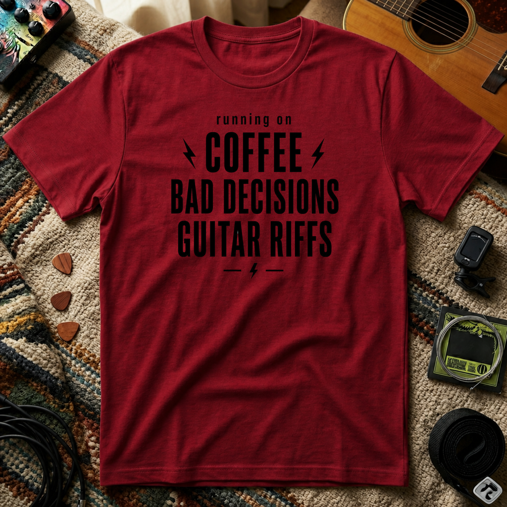 Running On Coffee Bad Decisions Guitar Riffs T-Shirt
