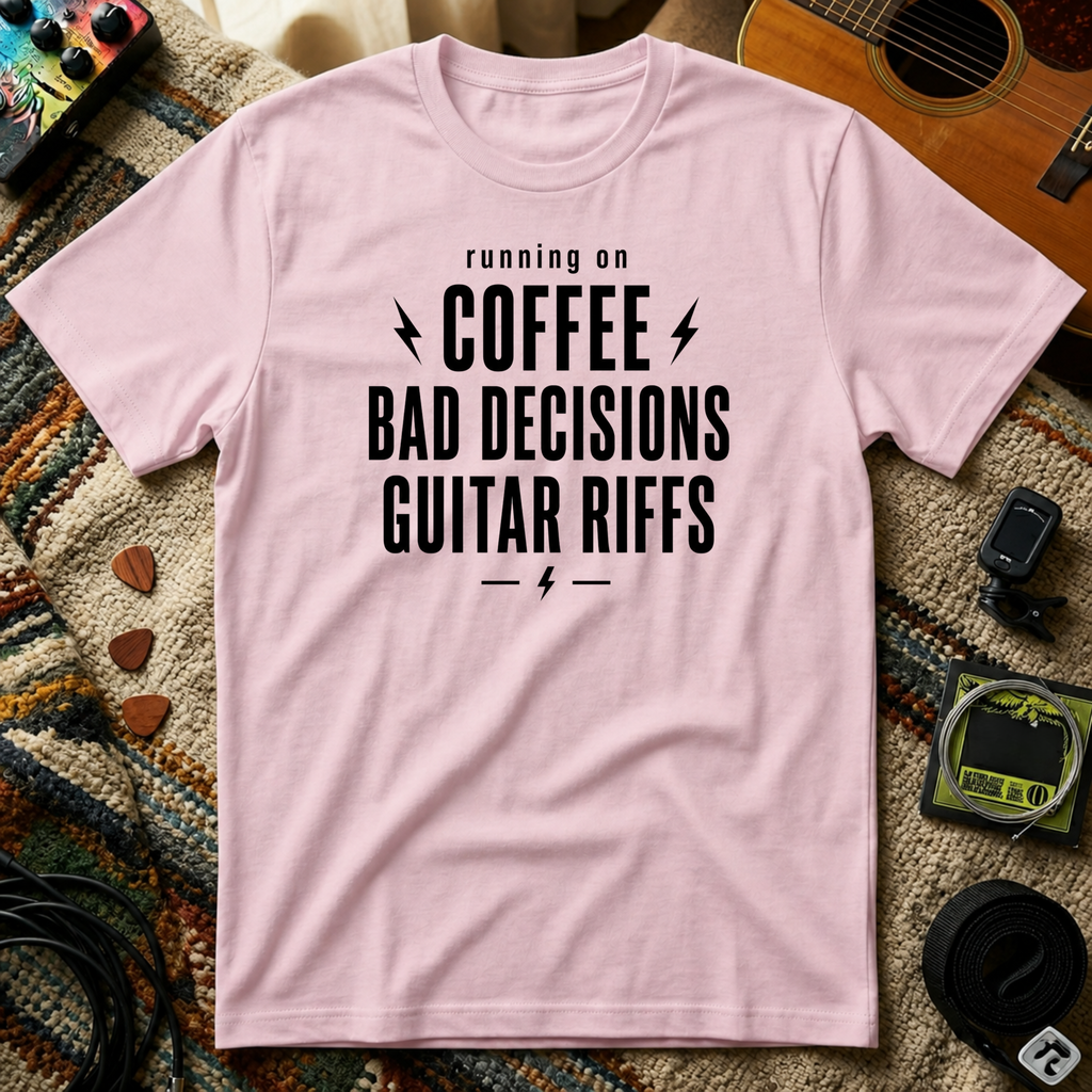 Running On Coffee Bad Decisions Guitar Riffs T-Shirt