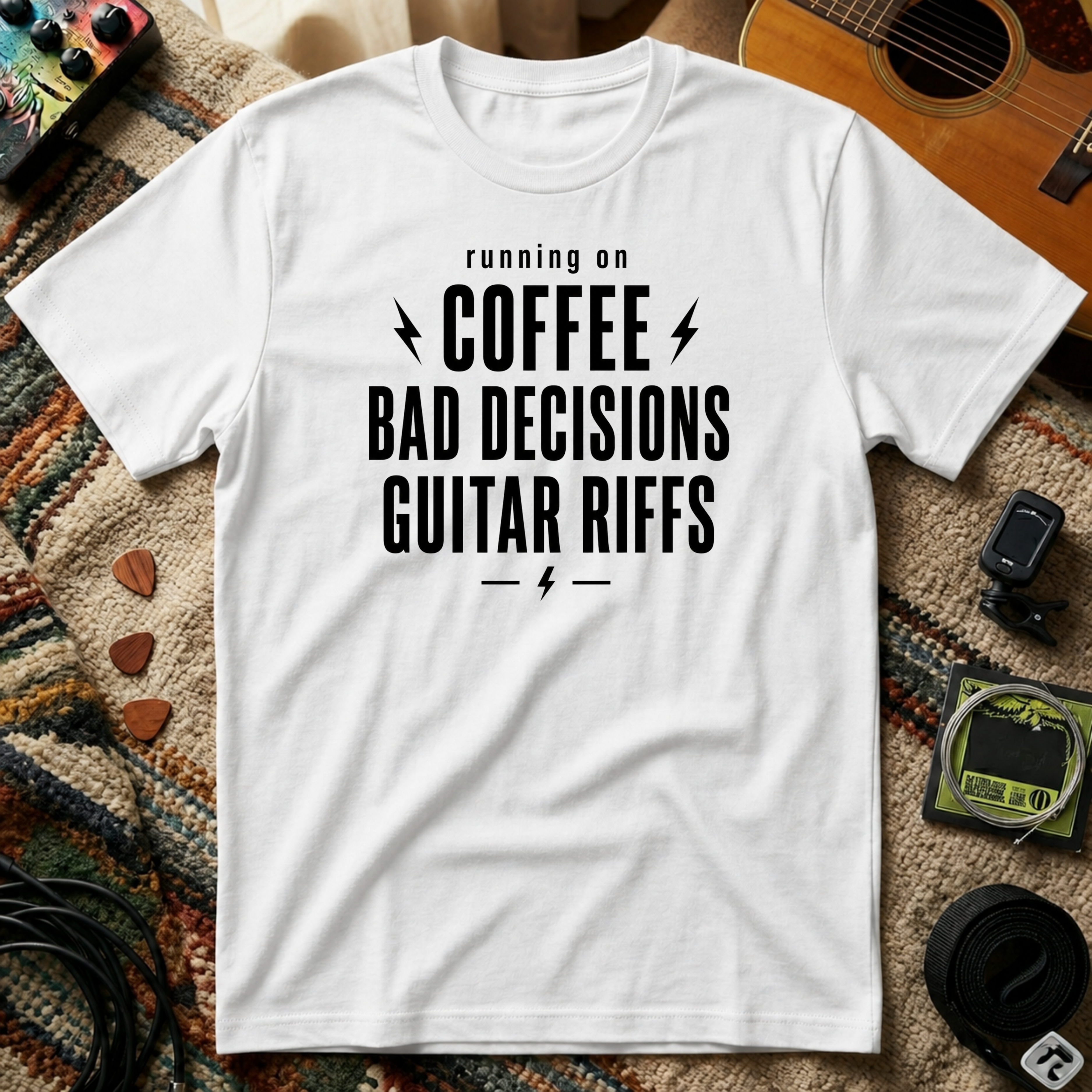 Running On Coffee Bad Decisions Guitar Riffs T-Shirt